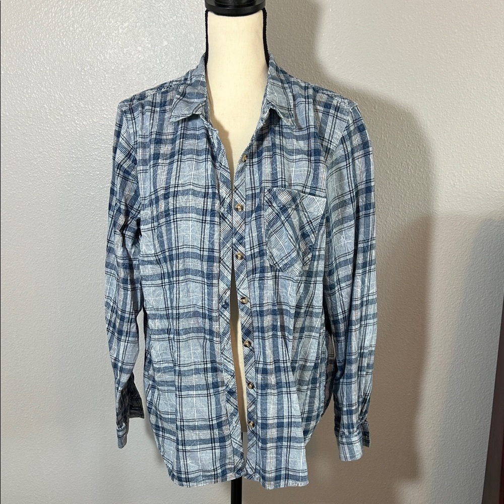 Maurices Navy and White Plaid Shirt